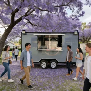 outdoor food trailer silver gray dual wheel structure with side serving window catering truck mobile kitchen trailer